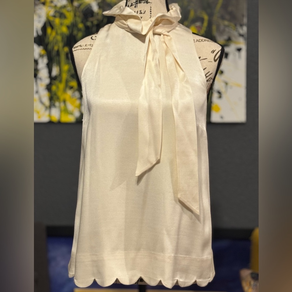 Kate Spade New York Cream Sleeveless Tie Front Silk Blouse